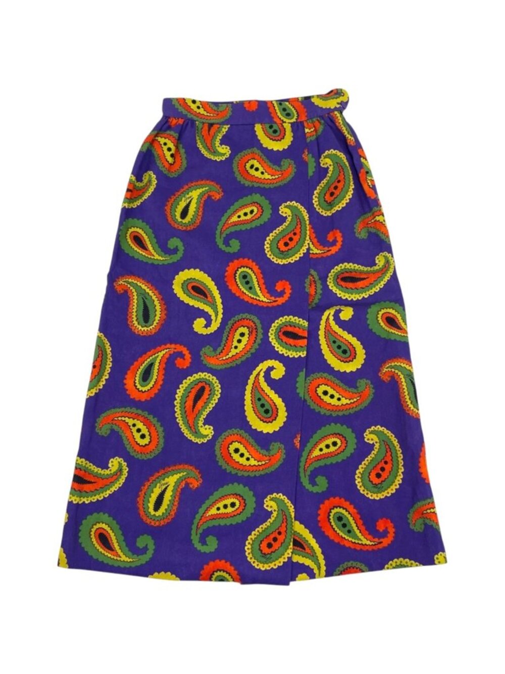 Gucci Paisley Pattern Long Skirt Slit Cotton Linen Purple Multicolor